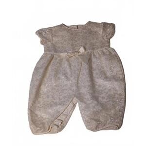 Vintage Rose Cottage Infant Ivory Lace Romper with Satin Bow